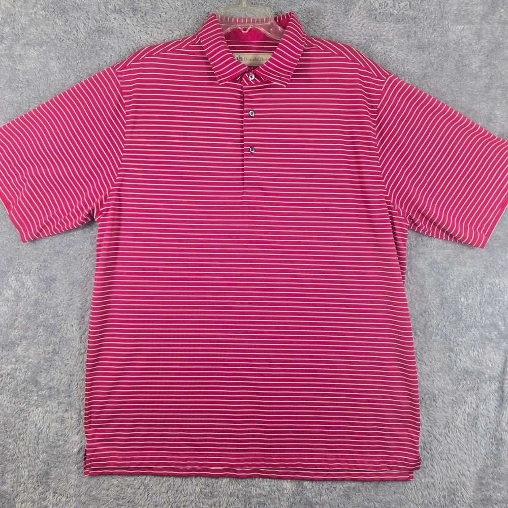 Donald‎ Ross Mens XL Pink White Striped Golf Polo Shirt Short Sleeve Polyester